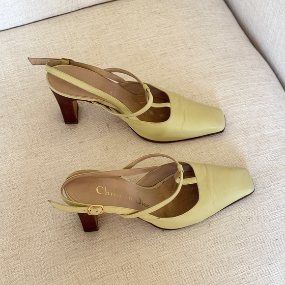 Vintage Christian Dior Leather Pastel Mint Green Sling Back Block Heels. Size 7 - Picture 1 of 6